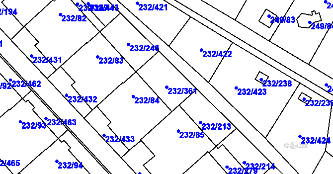 Parcela st. 232/361 v KÚ Lobzy, Katastrální mapa