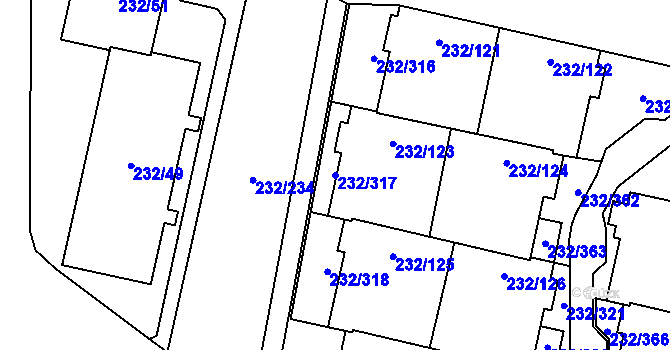 Parcela st. 232/317 v KÚ Lobzy, Katastrální mapa