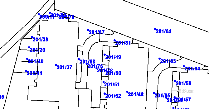Parcela st. 201/49 v KÚ Lobzy, Katastrální mapa