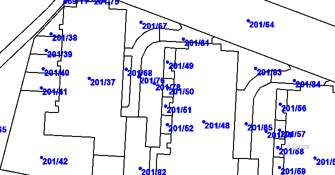 Parcela st. 201/50 v KÚ Lobzy, Katastrální mapa