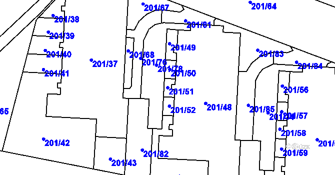 Parcela st. 201/51 v KÚ Lobzy, Katastrální mapa