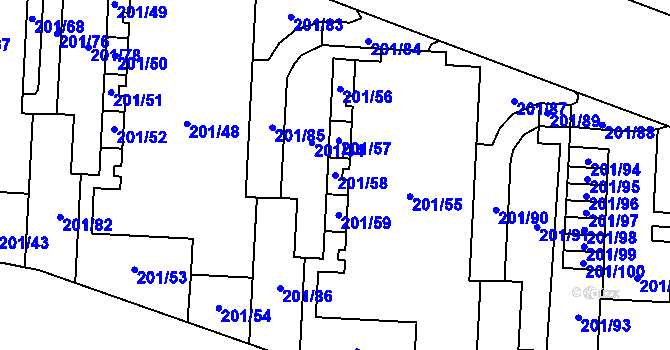 Parcela st. 201/58 v KÚ Lobzy, Katastrální mapa