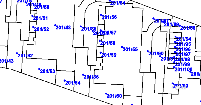 Parcela st. 201/59 v KÚ Lobzy, Katastrální mapa
