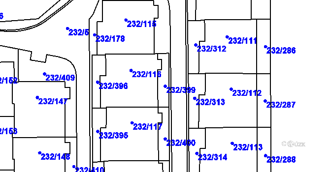 Parcela st. 232/399 v KÚ Lobzy, Katastrální mapa