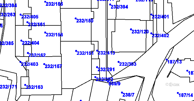 Parcela st. 232/413 v KÚ Lobzy, Katastrální mapa