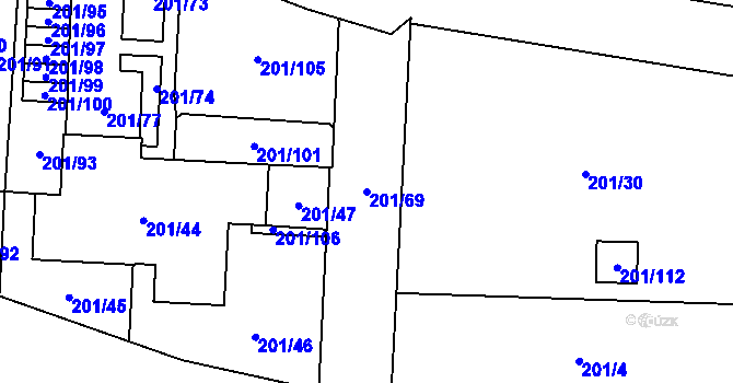 Parcela st. 201/69 v KÚ Lobzy, Katastrální mapa