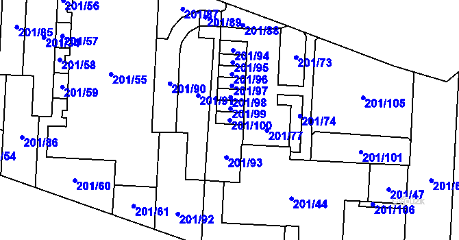 Parcela st. 201/100 v KÚ Lobzy, Katastrální mapa
