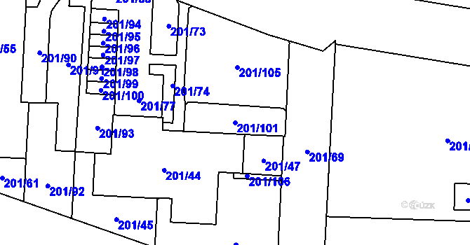 Parcela st. 201/101 v KÚ Lobzy, Katastrální mapa