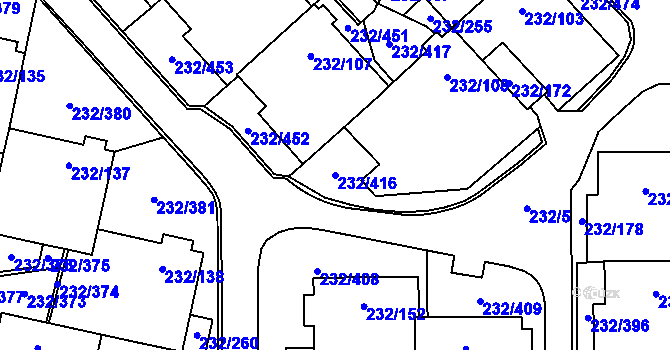 Parcela st. 232/416 v KÚ Lobzy, Katastrální mapa