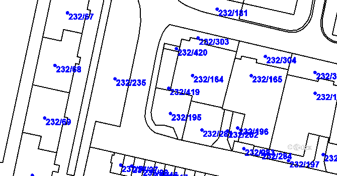 Parcela st. 232/419 v KÚ Lobzy, Katastrální mapa