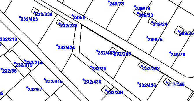 Parcela st. 232/425 v KÚ Lobzy, Katastrální mapa