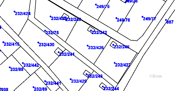 Parcela st. 232/426 v KÚ Lobzy, Katastrální mapa