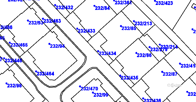Parcela st. 232/434 v KÚ Lobzy, Katastrální mapa
