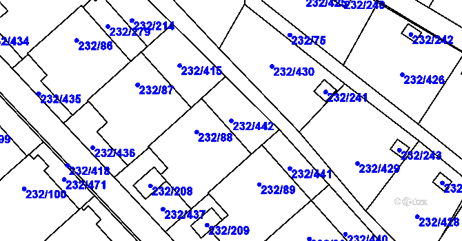 Parcela st. 232/442 v KÚ Lobzy, Katastrální mapa