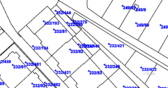 Parcela st. 232/443 v KÚ Lobzy, Katastrální mapa