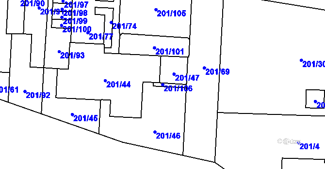 Parcela st. 201/106 v KÚ Lobzy, Katastrální mapa