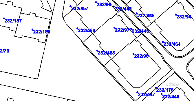 Parcela st. 232/455 v KÚ Lobzy, Katastrální mapa