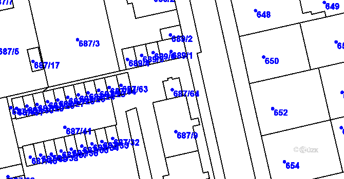 Parcela st. 687/64 v KÚ Lobzy, Katastrální mapa