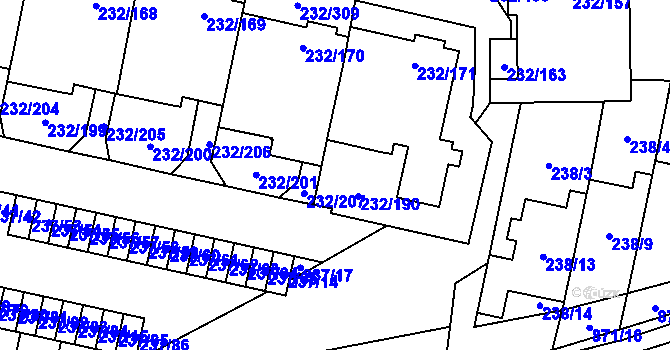 Parcela st. 232/477 v KÚ Lobzy, Katastrální mapa