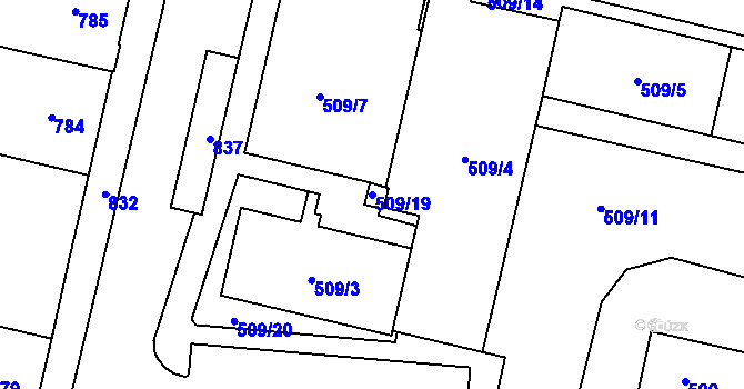 Parcela st. 509/19 v KÚ Lobzy, Katastrální mapa