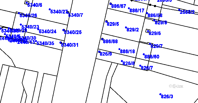 Parcela st. 826/9 v KÚ Lobzy, Katastrální mapa