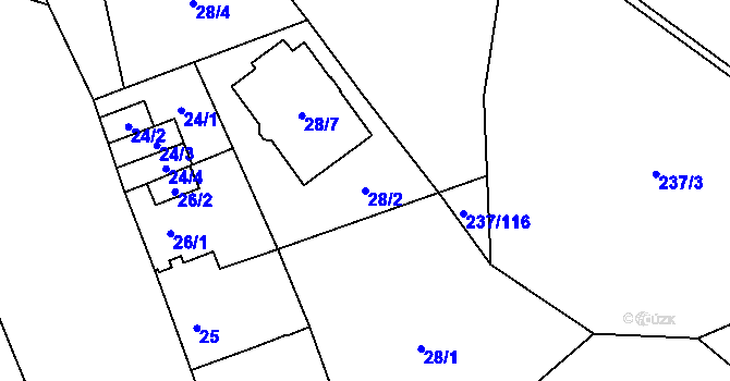 Parcela st. 28/2 v KÚ Lobzy, Katastrální mapa
