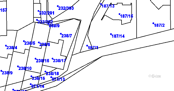 Parcela st. 187/1 v KÚ Lobzy, Katastrální mapa