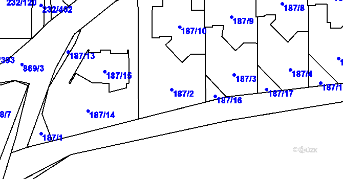 Parcela st. 187/2 v KÚ Lobzy, Katastrální mapa