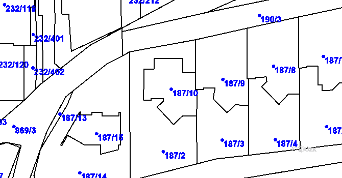 Parcela st. 187/10 v KÚ Lobzy, Katastrální mapa