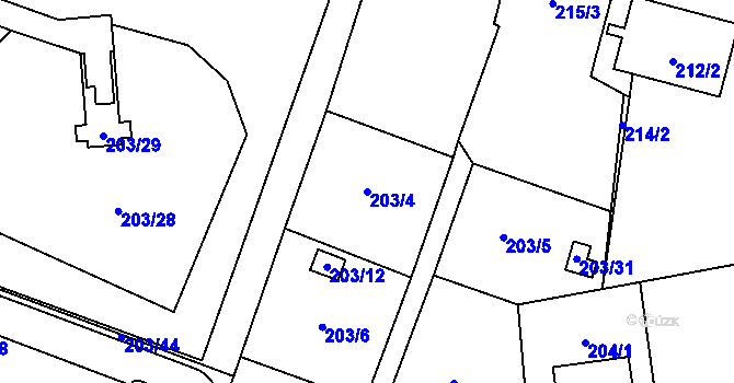 Parcela st. 203/4 v KÚ Lobzy, Katastrální mapa