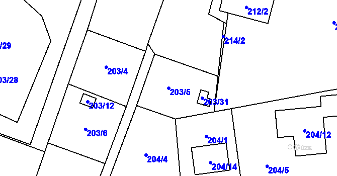 Parcela st. 203/5 v KÚ Lobzy, Katastrální mapa