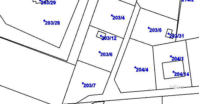 Parcela st. 203/6 v KÚ Lobzy, Katastrální mapa