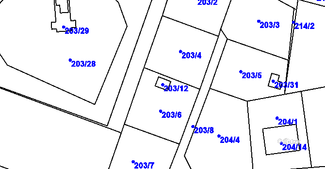 Parcela st. 203/12 v KÚ Lobzy, Katastrální mapa