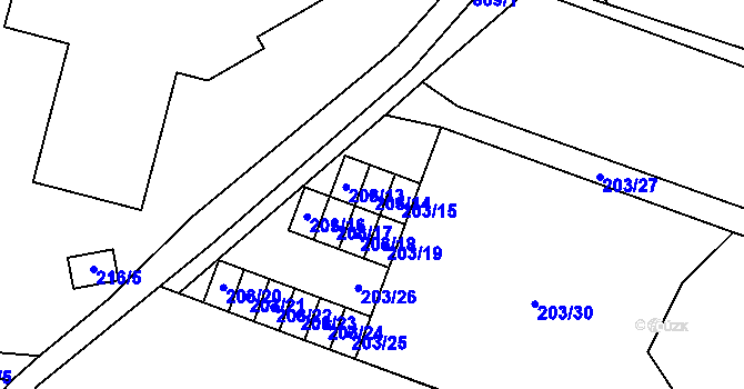Parcela st. 203/14 v KÚ Lobzy, Katastrální mapa