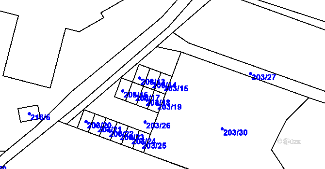 Parcela st. 203/15 v KÚ Lobzy, Katastrální mapa