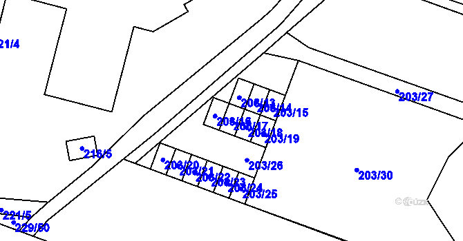 Parcela st. 203/17 v KÚ Lobzy, Katastrální mapa