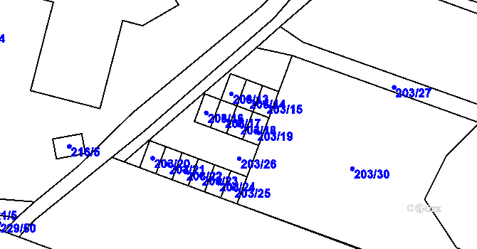 Parcela st. 203/18 v KÚ Lobzy, Katastrální mapa
