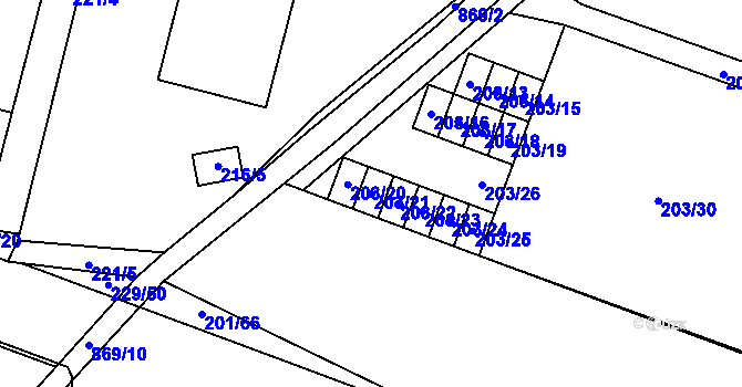 Parcela st. 203/21 v KÚ Lobzy, Katastrální mapa
