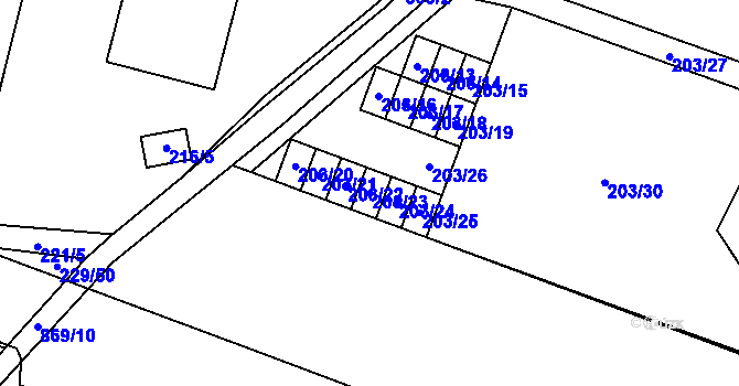 Parcela st. 203/23 v KÚ Lobzy, Katastrální mapa