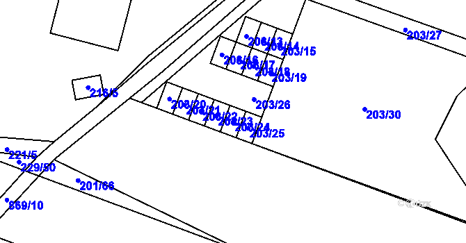Parcela st. 203/24 v KÚ Lobzy, Katastrální mapa