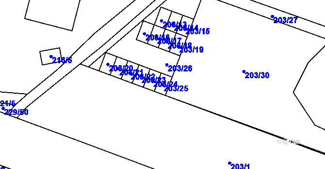Parcela st. 203/25 v KÚ Lobzy, Katastrální mapa