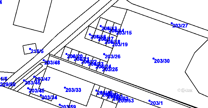 Parcela st. 203/26 v KÚ Lobzy, Katastrální mapa