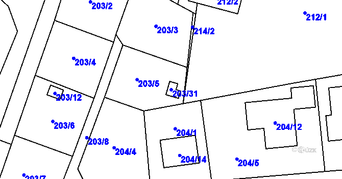 Parcela st. 203/31 v KÚ Lobzy, Katastrální mapa