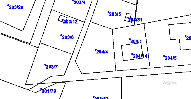 Parcela st. 204/4 v KÚ Lobzy, Katastrální mapa