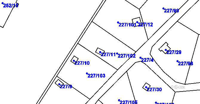Parcela st. 227/11 v KÚ Lobzy, Katastrální mapa