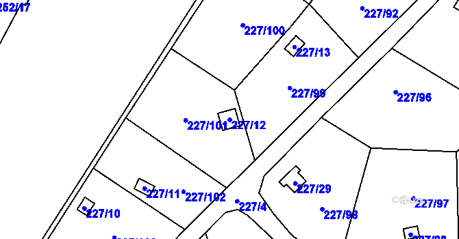 Parcela st. 227/12 v KÚ Lobzy, Katastrální mapa