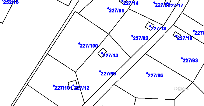 Parcela st. 227/13 v KÚ Lobzy, Katastrální mapa