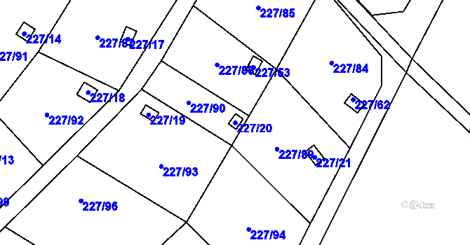 Parcela st. 227/20 v KÚ Lobzy, Katastrální mapa