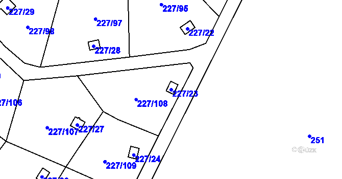Parcela st. 227/23 v KÚ Lobzy, Katastrální mapa