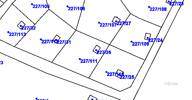 Parcela st. 227/26 v KÚ Lobzy, Katastrální mapa